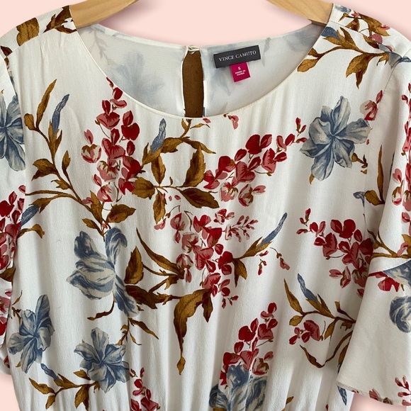 VINCE CAMUTO Floral Print Short Flutter Sleeve Faux Wrap Dress Size Small - Picture 3 of 6
